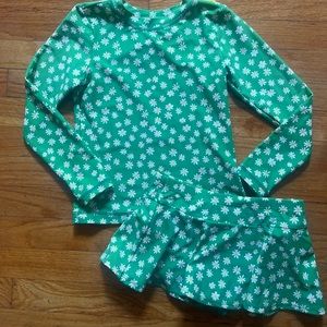 Hanna Andersson Size 8 130 Green Floral Long Sleeve Swimsuit Skirt Rash Guard